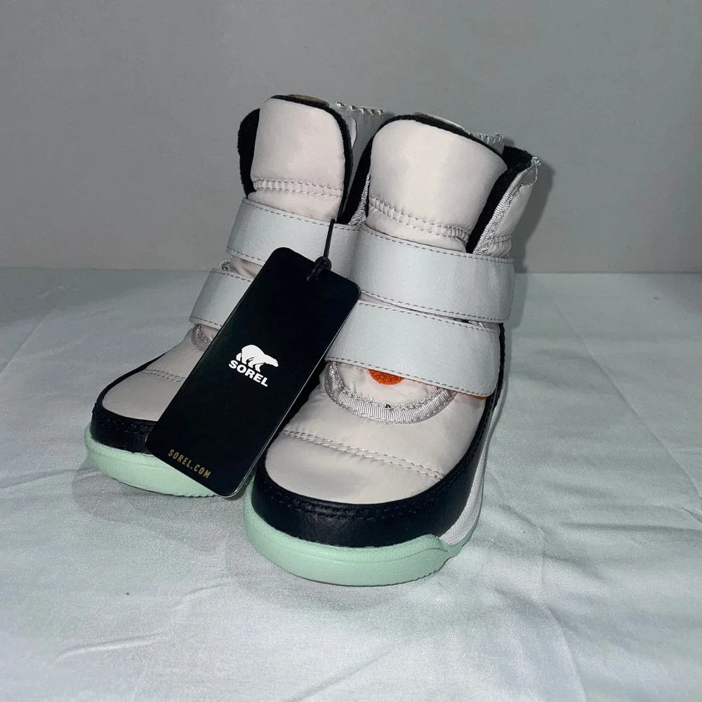 Sorel Kids Whitney II‎ Strap Waterproof Snow Boots Sea Salt Black Size 7